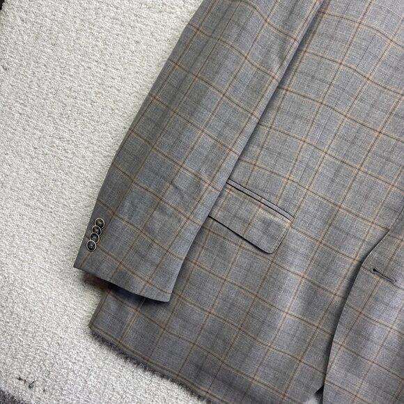 Peter Millar Blazer Men's 46T Sports Coat Jacket 100% Wool Plaid Grey / Orange - Picture 3 of 16